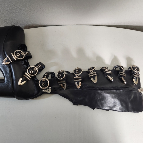 Dolls Kill Lamoda Almighty Platform Strappy Mary Jane Knee High Boots- Sz 9 NEW - Picture 2 of 6